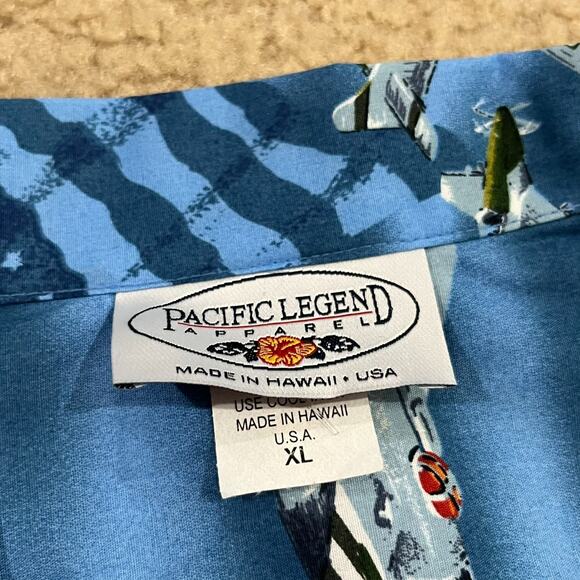 NWOT Pacific Legend USA Fighter War Plane Hawaiian Shirt Blue Size XL - Picture 3 of 5